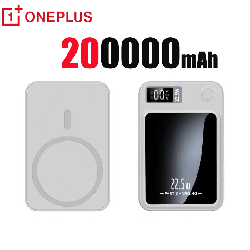 Oneplus 200000mAh Draadloze Magnetische Power Bank 22.5W Snel Opladen Draagbare Externe Batterij PowerBank Magsafe voor iPhone Huawei: Zilver