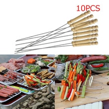 Nyttigt 10 stk stål metal bbq grillspyd grill kebab nåle stick træhåndtag køkkennål udendørs