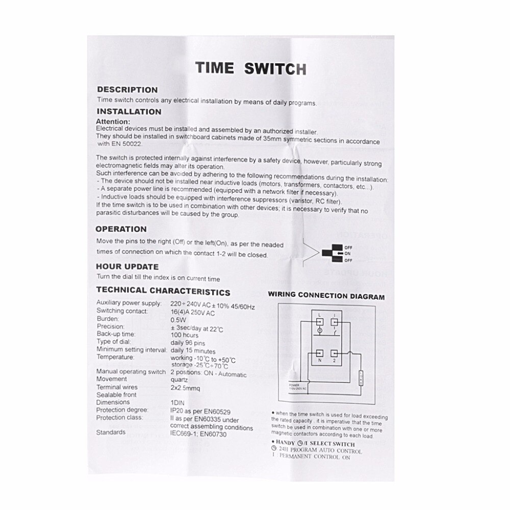 Mekaniske 24 timer programmerbar din-skinne tidsbryter relé 110-240v 16a