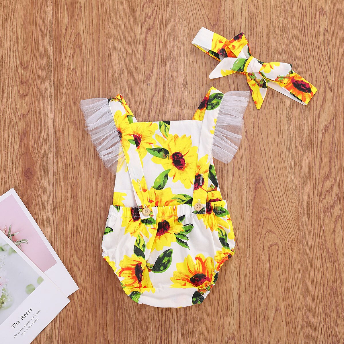 0-18m bebê recém-nascido infantil meninas meninos bodysuits sunflowers impressão rendas babados manga curta macacões