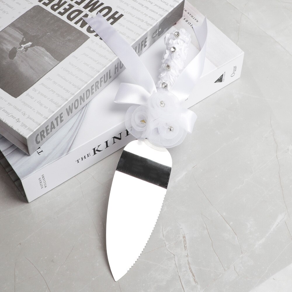 4 Pcs Wedding Supplies Cake Knife Pie Server Set and Champagne Glasses Engagement Anniversary Party Bride and Groom Show Decor