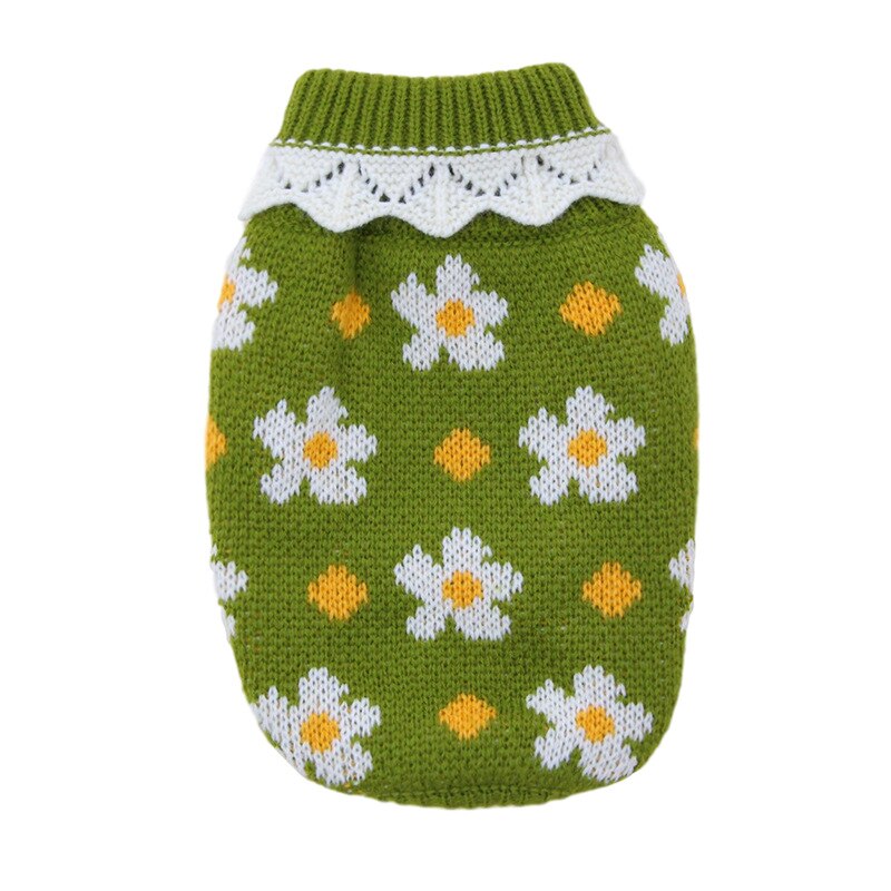 Pull à fleurs de marguerite pour chien, manteau d&#39;hiver en tricot, vêtement pour chat, yorkshire, Schnauzer, bouledogue français