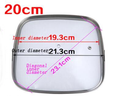 16-32cm køkkengrej forstærket firkantet glaslåg hærdet woklåg pyrex glas rundt kogepande låg med knop premium pande låg: 20cm