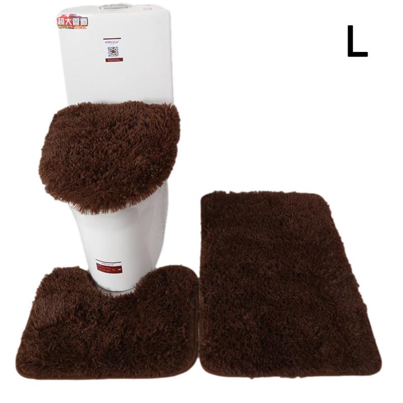 3 Stks/set Kleur Badkamer Mat Set Rechthoek Pluizige Haren Bad Tapijten Moderne Wc Deksel Cover Tapijten Kit Badkamer Accessoires: Coffee
