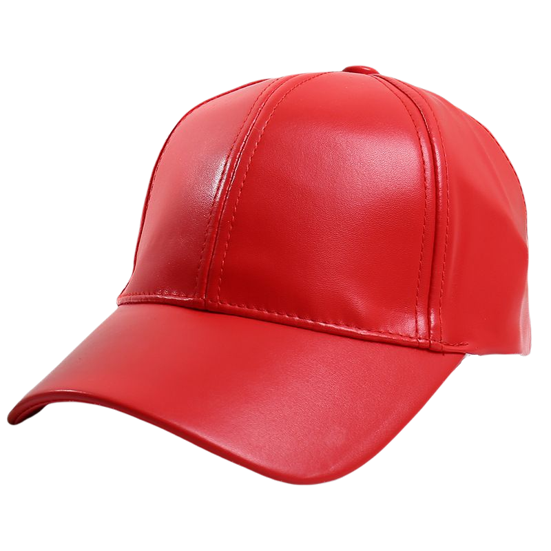 6 Panel PU Faux Leather Curved Baseball Cap Dad Hats for Women Men,Red Pink Black Blue Brown: Red