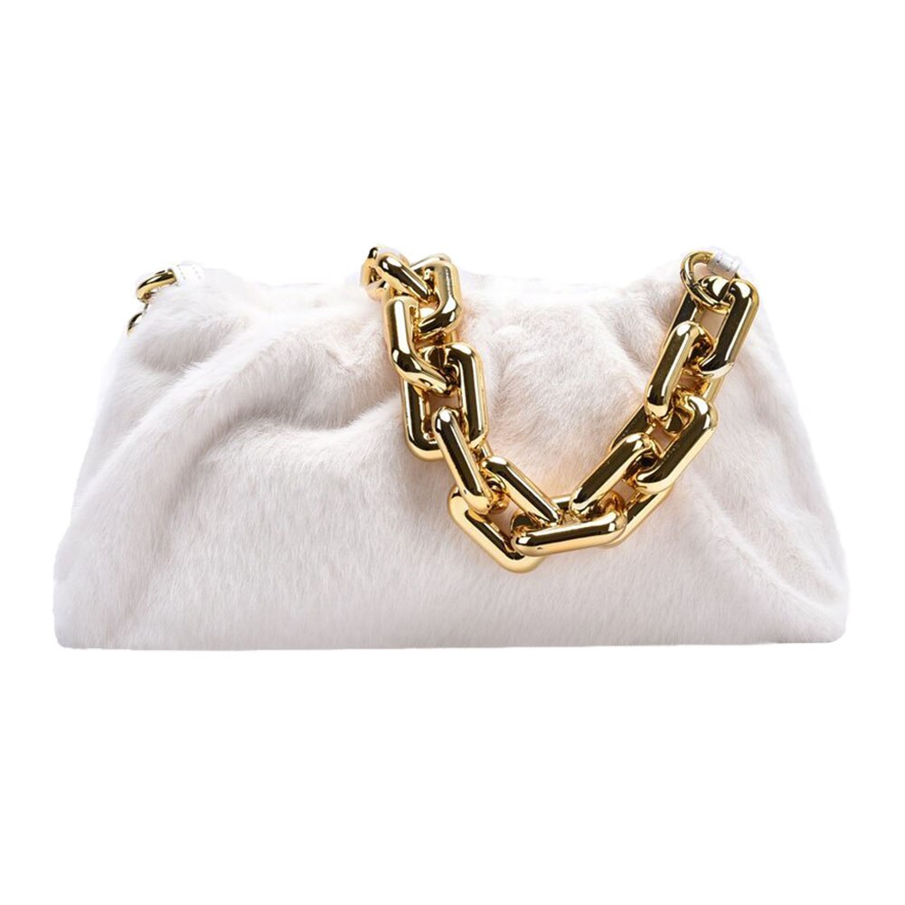 Bolso de mano para mujer, de nube, de felpa, suave, informal, con cadena gruesa, para mujer, bolso de hombro de viaje, bolsos con asa superior: Blanco