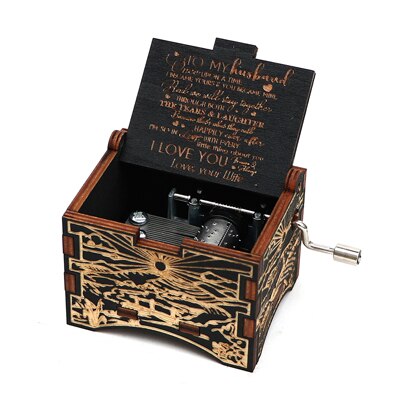Carved Hand Music Box Wooden Black Music Box You Are My Sunshine To Lover To daughter To husband Birthday Year: 13