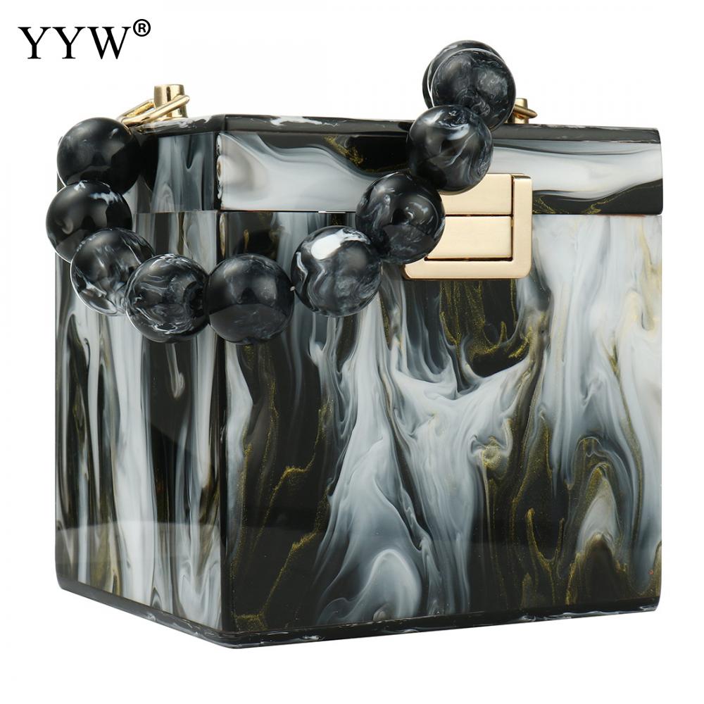 Kralen Handvat Handtas Vrouwelijke Inkt Patroon Avond Clutch En Portemonnee Women's Bag Mini Totes Acryl Box Zak bolso
