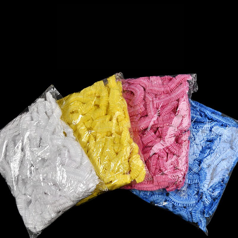 100 stk engangs dusjhette i plast elastiske engangs dusjhetter anti støv vanntett lue frisørsalong skjønnhet tilbehør