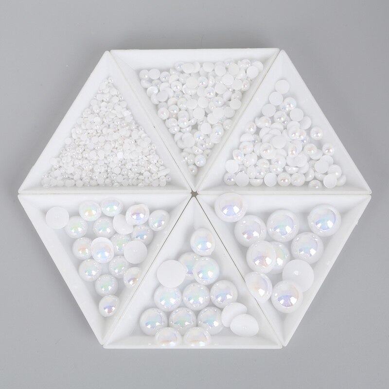 Maat 3mm-14mm ab kleuren knutsel abs imitatie halfronde platte achterkant witte parel kralen passen diy knutsel sieraden kleding accessoires