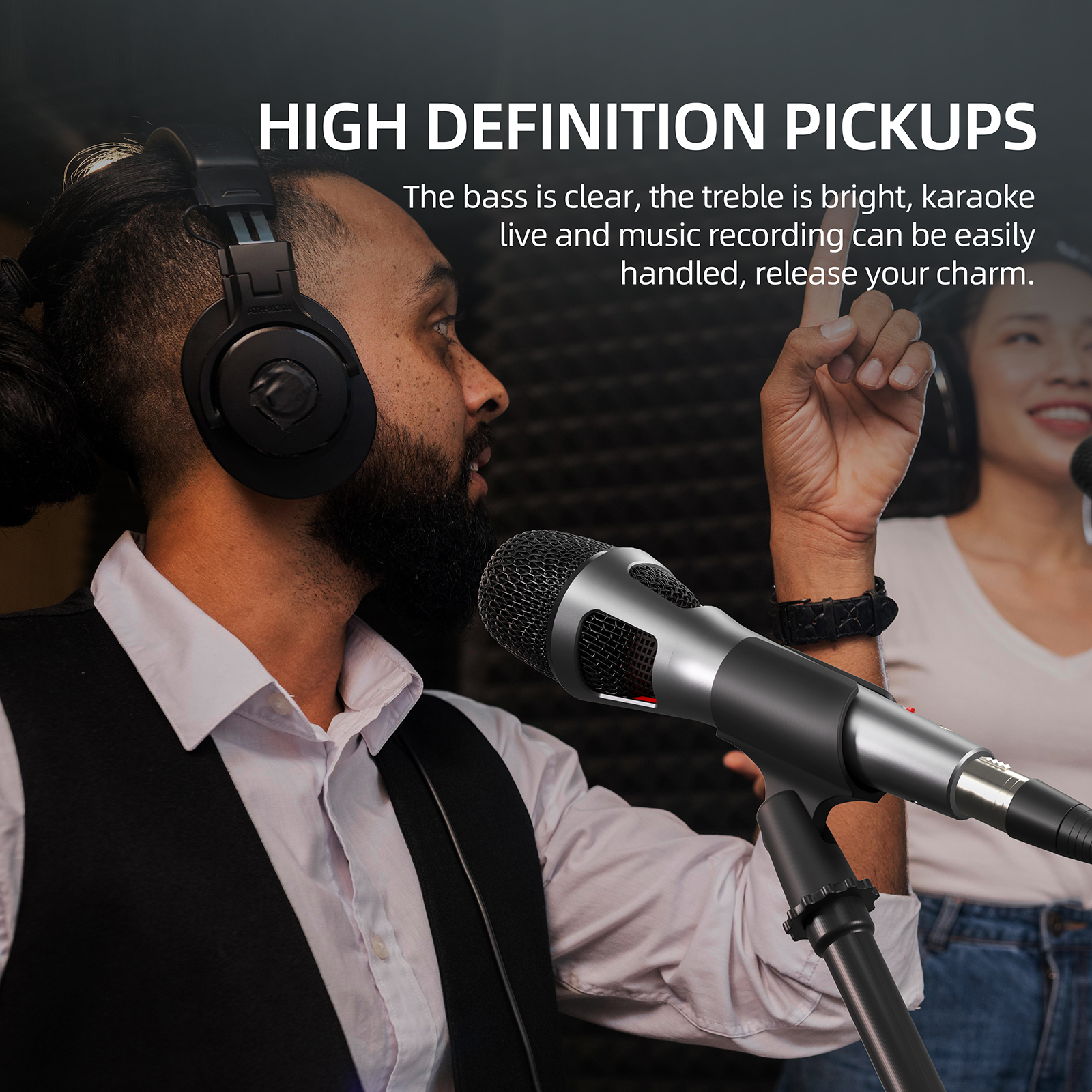 IKGE Wired Dynamic Microphone with Dual Pickups Wired Microphone with Gain Switch for Stage, Orchestra DB-707