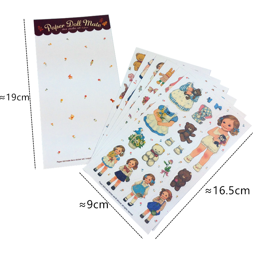 6sheets/pack/lot Korea Kawaii Doll Girl Paper Sticker Set Note Sticker Decoration Label Multifunction