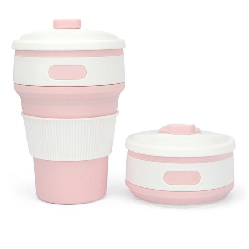 Portable Coffee Cup Mugs Travel Collapsible Silicone Cup Folding Water Cups BPA FREE Food Grade Drinking Ware Mug Tea Cups: Pink