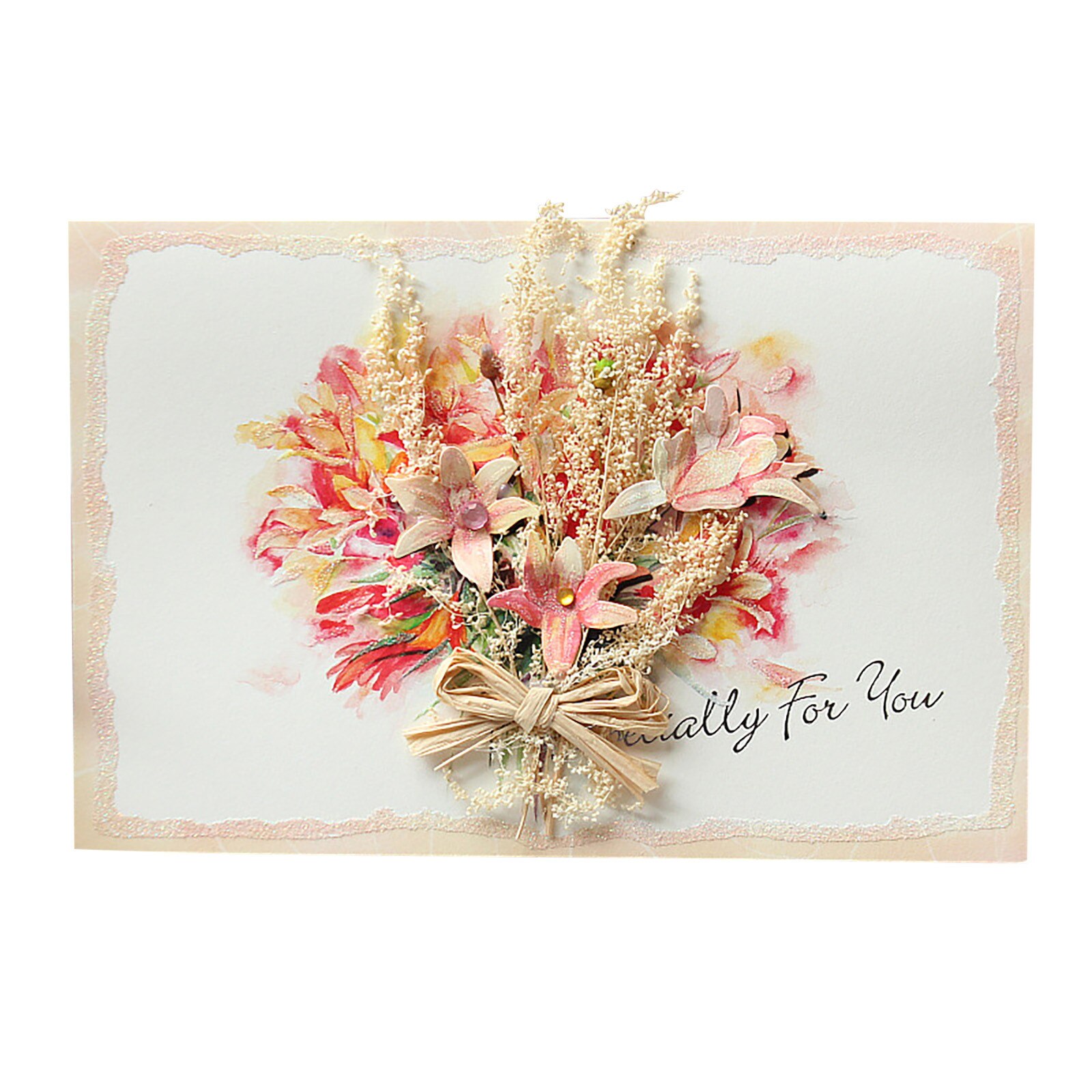 Carte de vœux de fête des mères, carillon fleur séchée, carte d'anniversaire, enveloppe en papier, accessoires: D