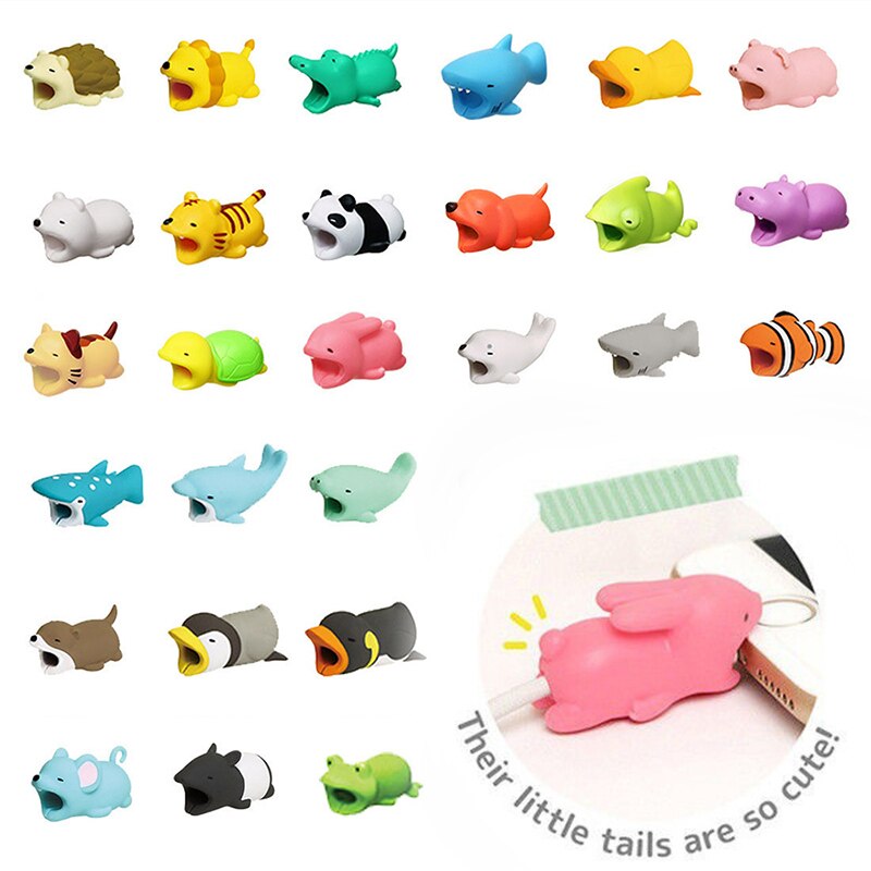 cute animal phone cord protector Earphone pendant USB charger cable clips tiger cat Clownfish Polar bear quick