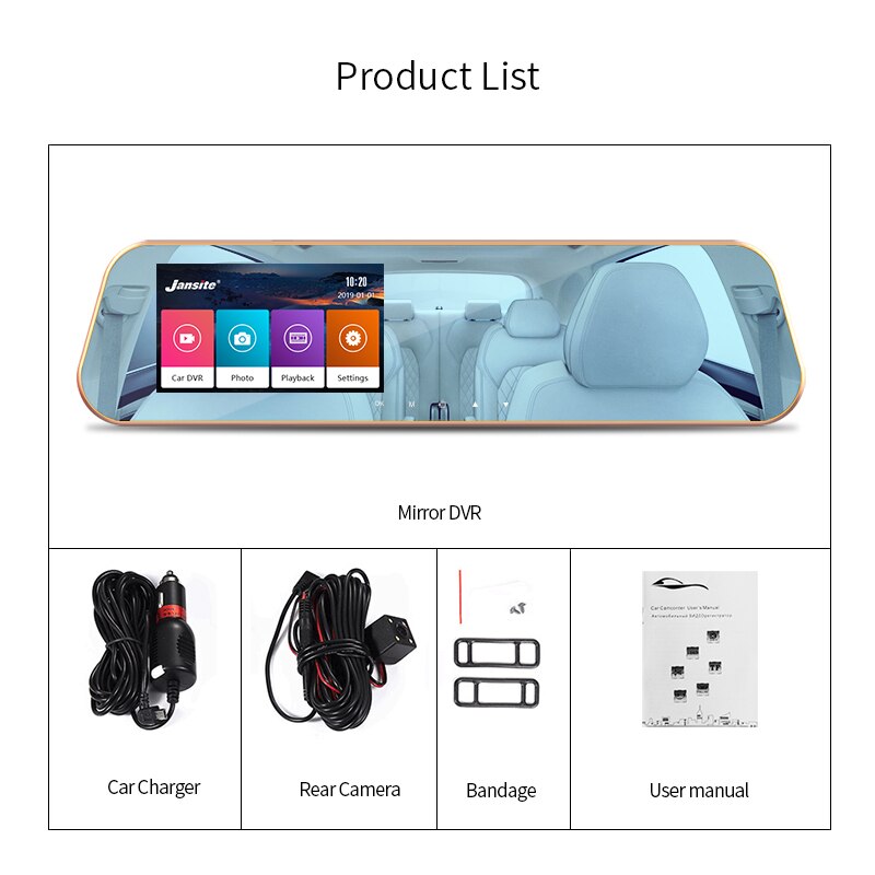 Jansite 4.3 inch Touch Screen 1080P Car DVR Mirror Dash Cam Car Camera Recorder Rear View Mirror Registrar Night Vision