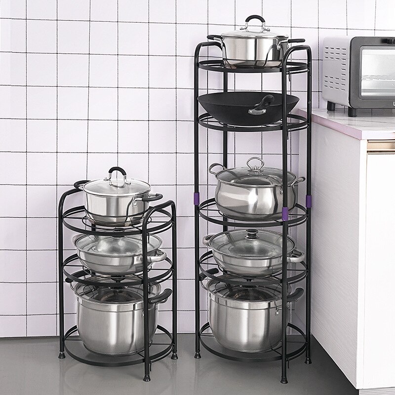 kitchen storage pot floor multi-layer corner rack electric rice cooker rack black kitchenware storage pot rack WF1105