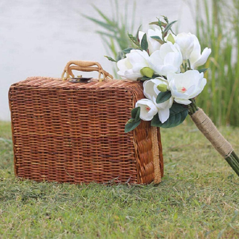 Picknickmand, Geweven Rieten Vintage Koffer Geweven Opslag Mand Rotan Opslag Case Picknick Weave Wasmand