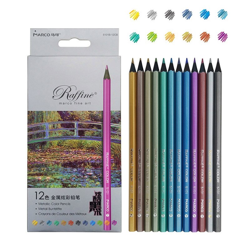 Marco lápices colores metálicos dibujar 6/12 Color artista bocetos lápices conjunto escuela suministros para arte de papelería