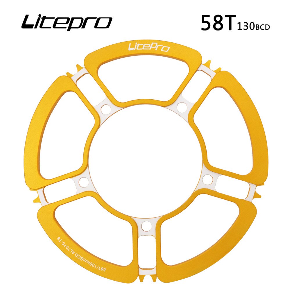 Litepro-platos y bielas de aleación de aluminio, Piñón para bicicleta plegable, 53T, 56, 58T, 5 agujeros, 130BCD: 58T gold chainring