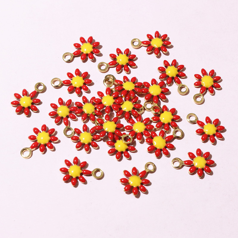 20 unidades, colgante de 10x7mm de flores pequeñas, colgante de esmalte de acero inoxidable, accesorios para hacer joyas DIY, accesorios para collar, pendientes: Ninguno