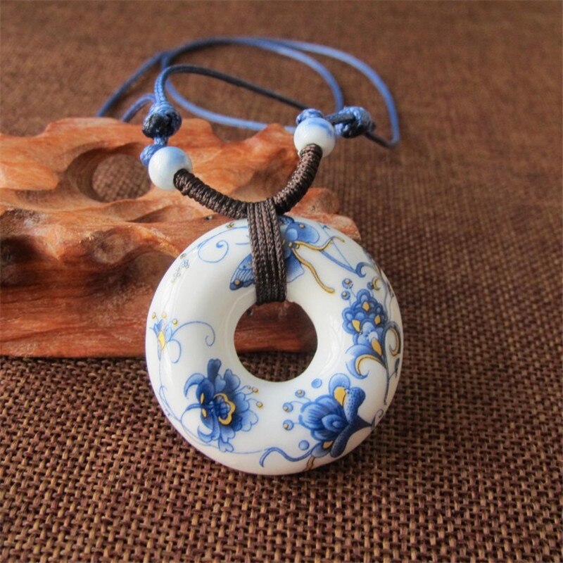 Blue And White Porcelain Ceramic Necklace Ceramic Beads Neckalce artware Antique Necklaces &amp; Pendants For women