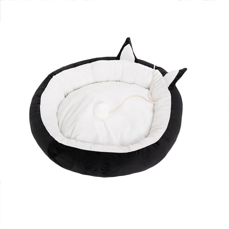 Lit rond et doux pour animaux de compagnie, niche d'hiver pour chiens et chatons, panier de couchage pour chatons et chatons, coussin de canapé confortable: Black / L
