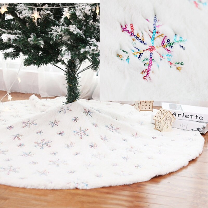 3 farver pailletter snefnug mønster træ nederdel juledekorationer blød whit plys tæppe 90cm/122cm juletræ nederdel hjemmeindretning: Farverig snefnug / 90cm