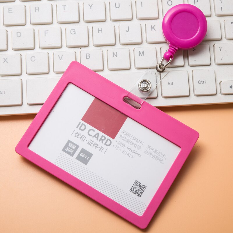 Titular de la identificación, funda protectora de plástico transparente para tarjeta de identificación bancaria, de negocios, con carrete retráctil de tarjeta de identificación: NO.4