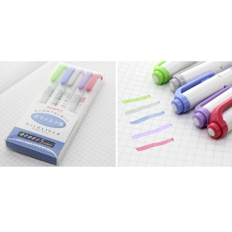Original zebra mildliner highlighter dobbelt liner highlighter maker pen japansk mild liner highlighter pen: 5 stk lys farve