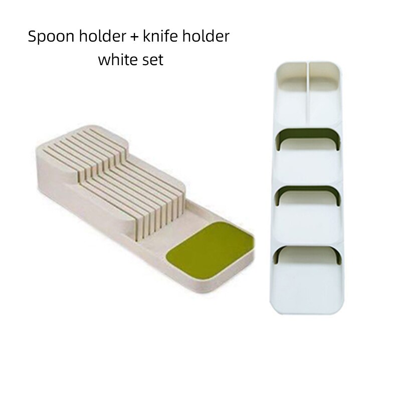 Caja de almacenamiento de vajilla, bandeja de almacenamiento de cucharas, soporte para cuchillos, tenedor, bandeja de cubiertos de plástico, estante de almacenamiento de cocina, 2 uds.: 5