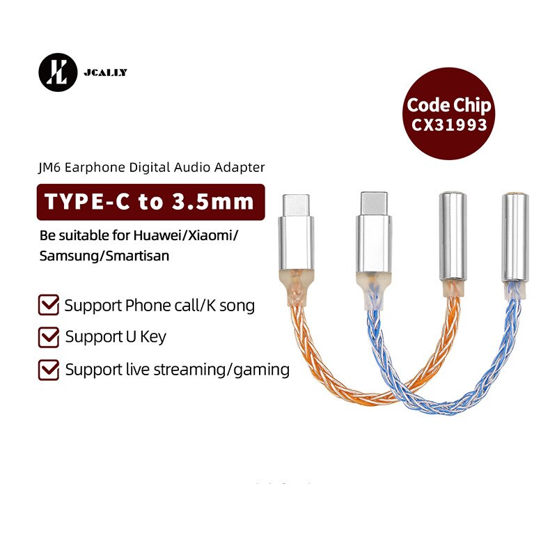 JCALLY JM6 type-c à 3.5mm CX31993 amplificateur de décodage audio numérique portable Hifi DAC casque mobile adaptateur USB type-c à 3.5mm