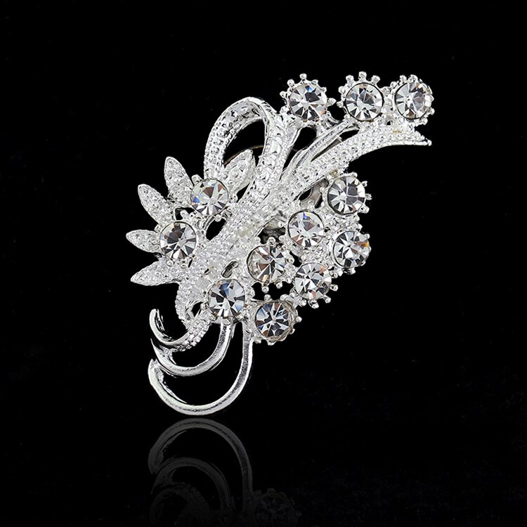 Women Accessories Delicate Rhinestone Silver Plated Flower Brooches Collar Pins Sweater Decoration YBRH-0217