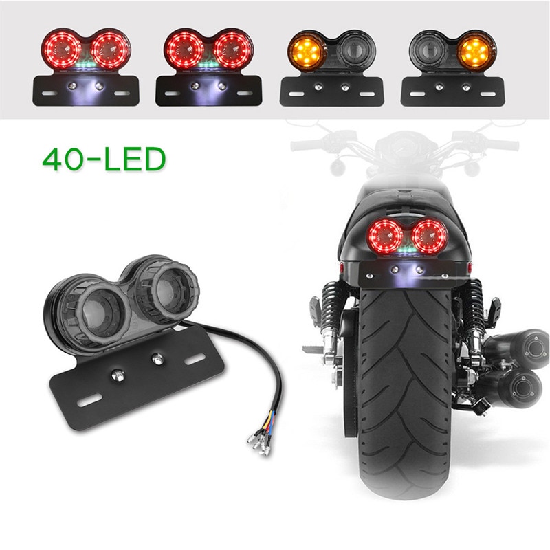 Universele Twin Dual Motor Achterlicht Achterlicht LED Motorcycle Tail Richtingaanwijzer Brake Kentekenplaathouder Licht