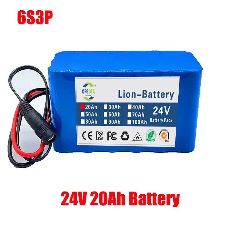 Batterie lithium-ion rechargeable 24V 20Ah 6S3P 18650 25.2V 20000mAh/batterie lithium-ion + chargeur: GRIS