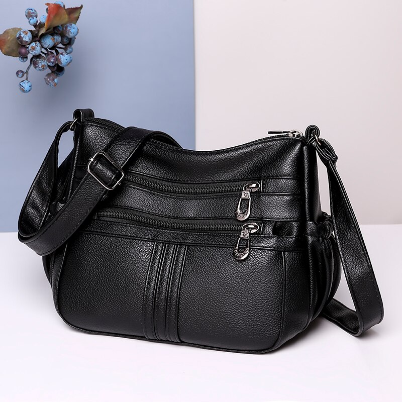 Vrouwen Schouder Messenger Bag Crossbody Handtassen En Portemonnees Zachte Pu Lederen Multifunctionele Boekentassen Zwart 2022: Black