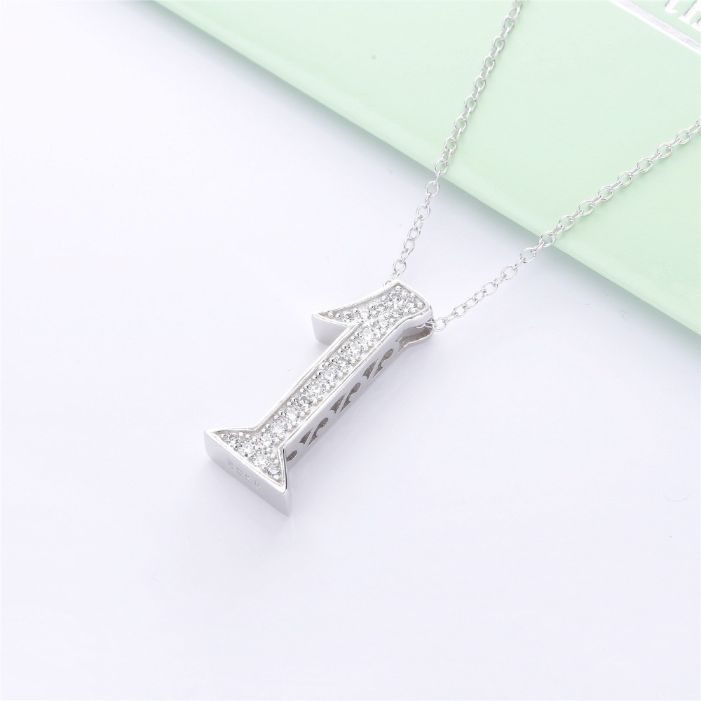 Moonmory 925 Sterling Silver Number 5 6 Pendant Necklace Japanese Men Women Crystal AAA Zircon Necklace Jewelry