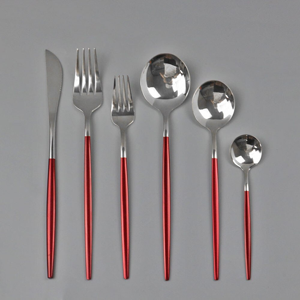 6 teile/satz Silber Geschirr einstellen 304 Edelstahl Geschirr Gabel Messer Löffel Besteck Besteck Heimat Hotels Partei Besteck einstellen: rot Silber-