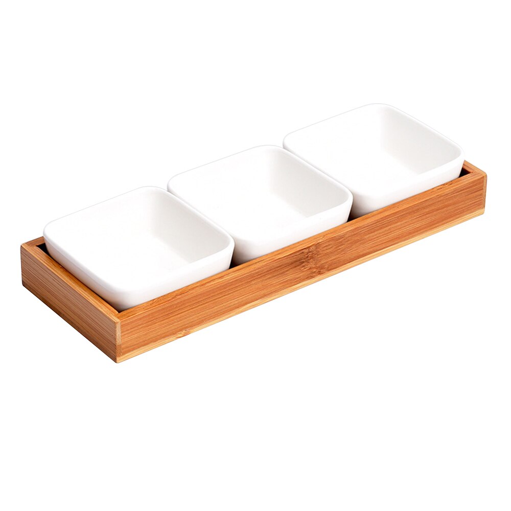Ceramic Grid Fruit Snack Plate Serving Platter Japanese Small Dish with Tray Japanese-Style Ceramic Bamboo Fruit Nuts Plate: 3 grids