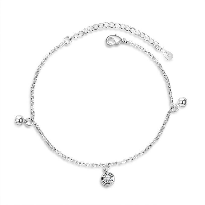 Meisjes Zilver 925 Enkelbanden Sieraden Crystal Ronde Vrouwelijke Enkelband Voor Vrouwen Accessoires Trendy Prinses Enkelbandje