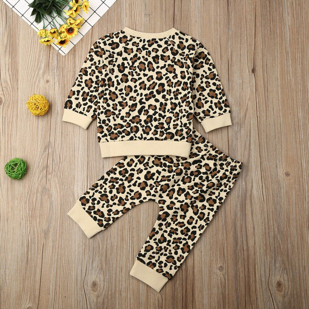 Bebiskläder nyfödd match bebis flicka pojke höst leopardkläder byxdress lekdräkt/skjortor topp +byxor 2 st outfits