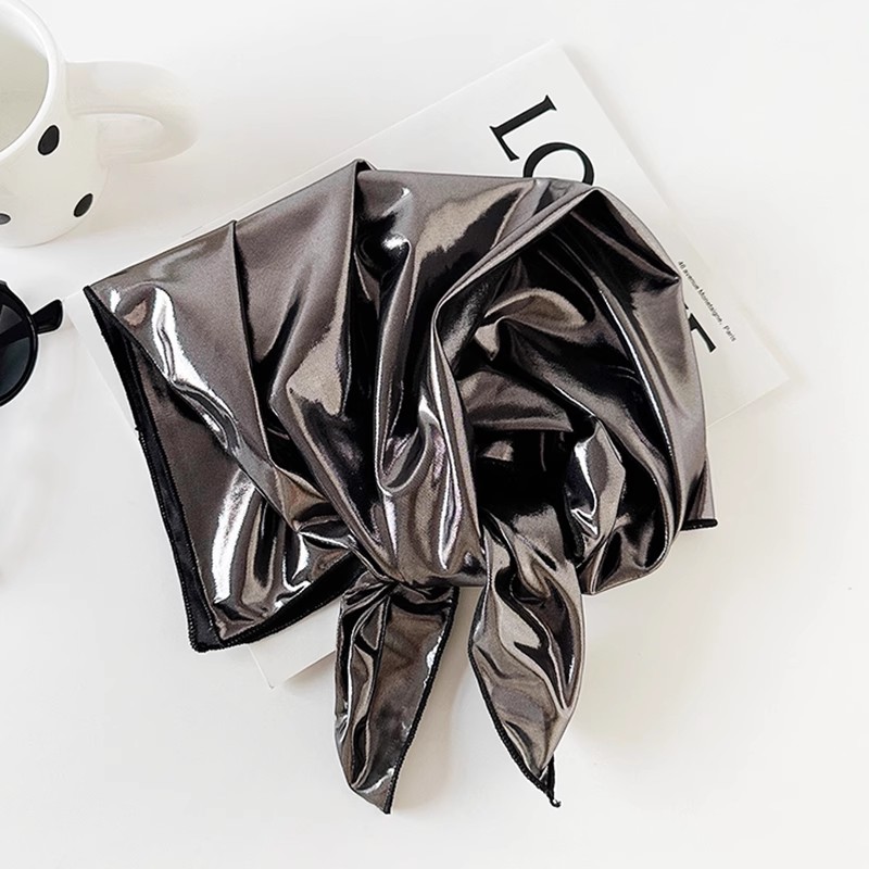 Y2K Punk Bandana Scarf for Hip Hop Girls Silver Blingbling Headband for Women Girls Square Head Scarf Hair Accessories: black