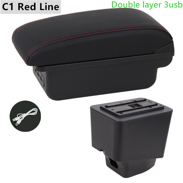 Armrest Box for Renault Captur Kaptur Leather Arm Rest Center Console Storage USB Car Accessory: C1 Red Line