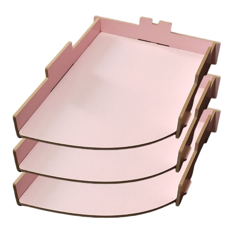 OOTDTY 3 Layers Wood Desk Organizer Office Bureau Sorter Container File Paper Storage Holder Stand Storage Rack: PK