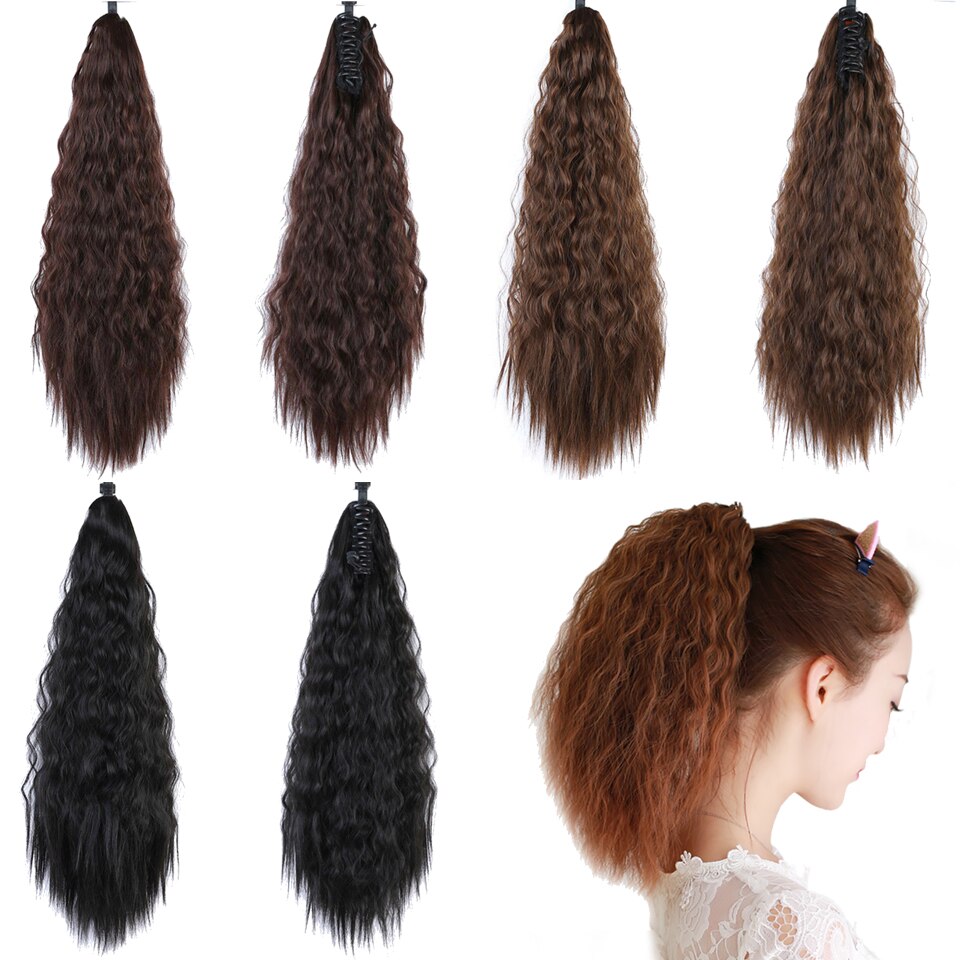 XIYUE Short Wavy Hair Ponytail Extensions Synthetic Claw Ponytails Light Brown/Dark Brown/Black Color Women's Hairpieces