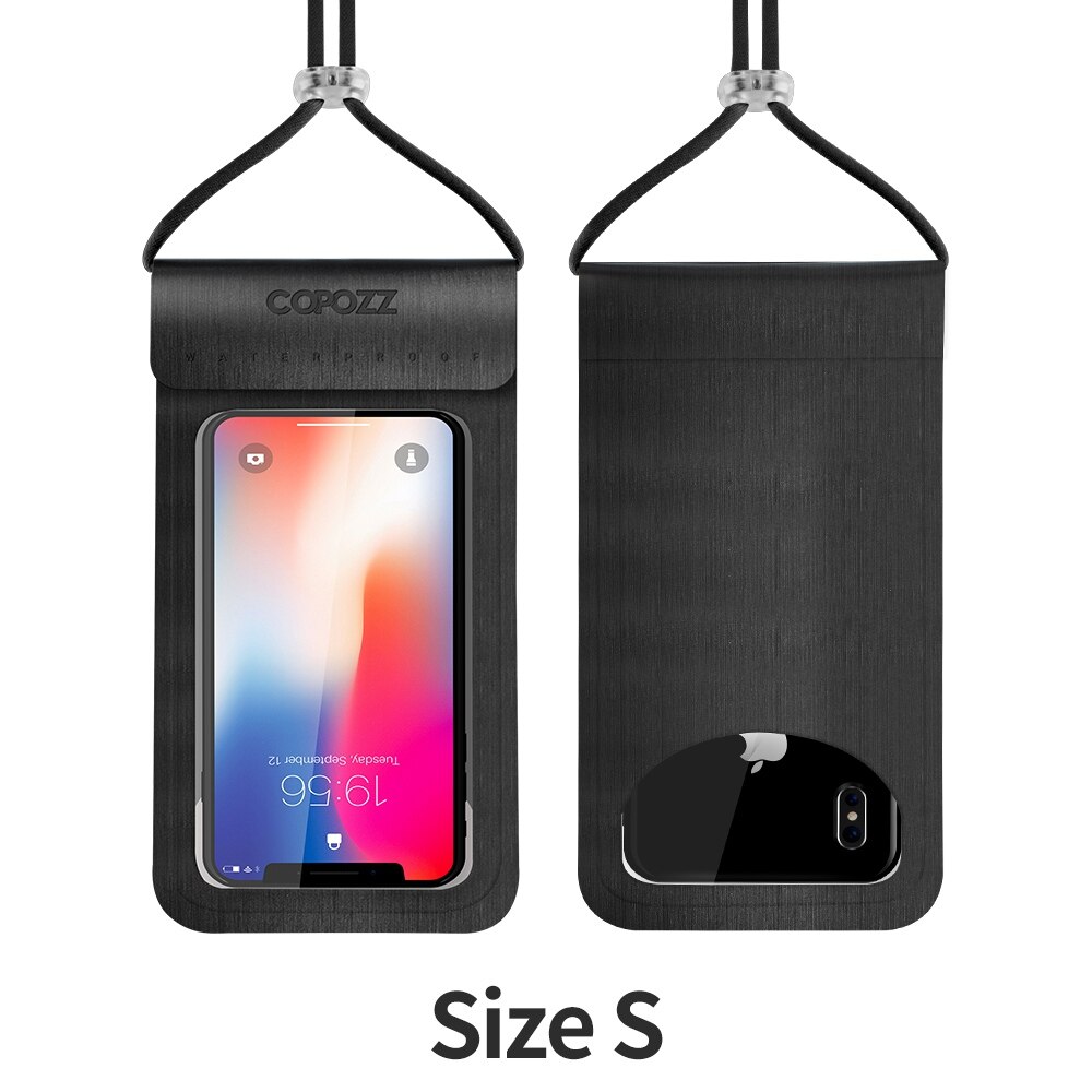 Copozz vandtæt telefontaske til iphone x /8/7/6s plus/samsung  s7 svømning snorkling ski dykning undervands mobiltasker etui: S størrelse sort