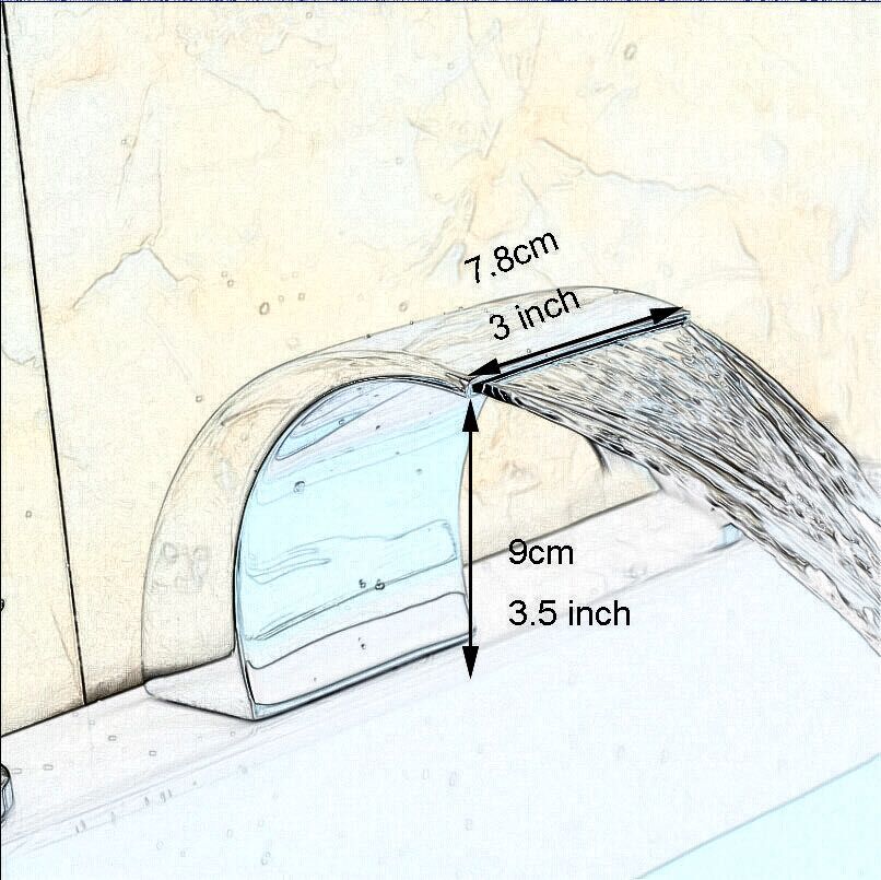 Deck Mount Waterfall Spout LED Color Changing Brass Chrome Basin & Tub Replace Spout