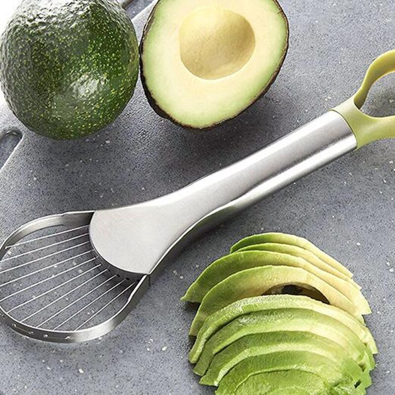 Cortador de aguacates 2 en 1 de mano mom, cortador de Mango de dos puntas, de acero inoxidable de aguacate rebanadora, cuchillo de fruta, utensilio de cocina