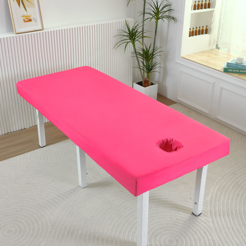 Solid Beauty Salon Bed Cover Skin-friendly Cotton Fitted Bed Sheet for SPA Massage Salon Bed with Holes: Queen / Red