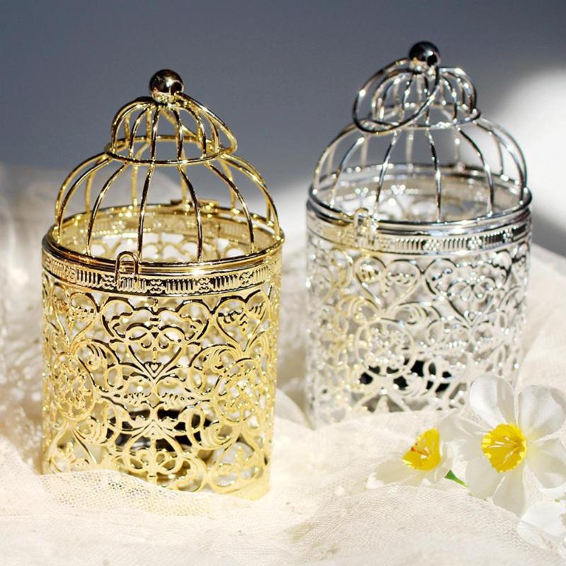 Retro Europe Style Metal Iron Act Birdcage Tea Light Candlestick Rose Gold Hanging Lantern Desktop Ornaments Home Decor